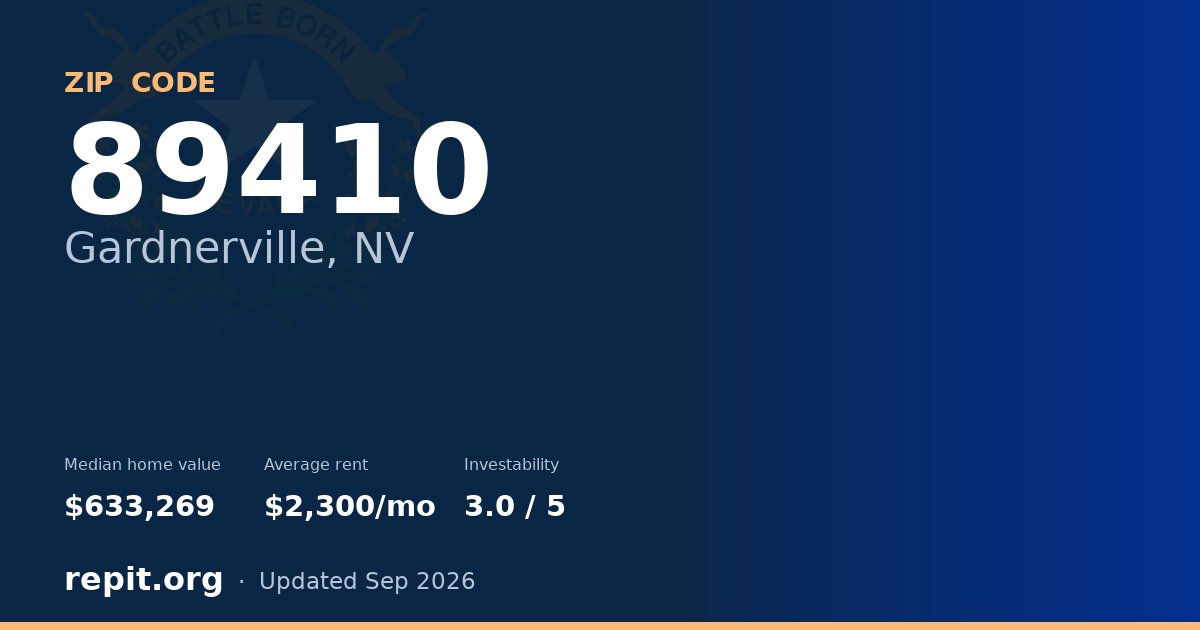 ZIP code 89410 (Gardnerville, NV) — median home value $633,269, average rent $2,300/mo