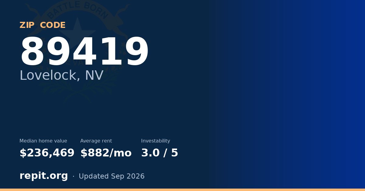 ZIP code 89419 (Lovelock, NV) — median home value $236,469, average rent $882/mo
