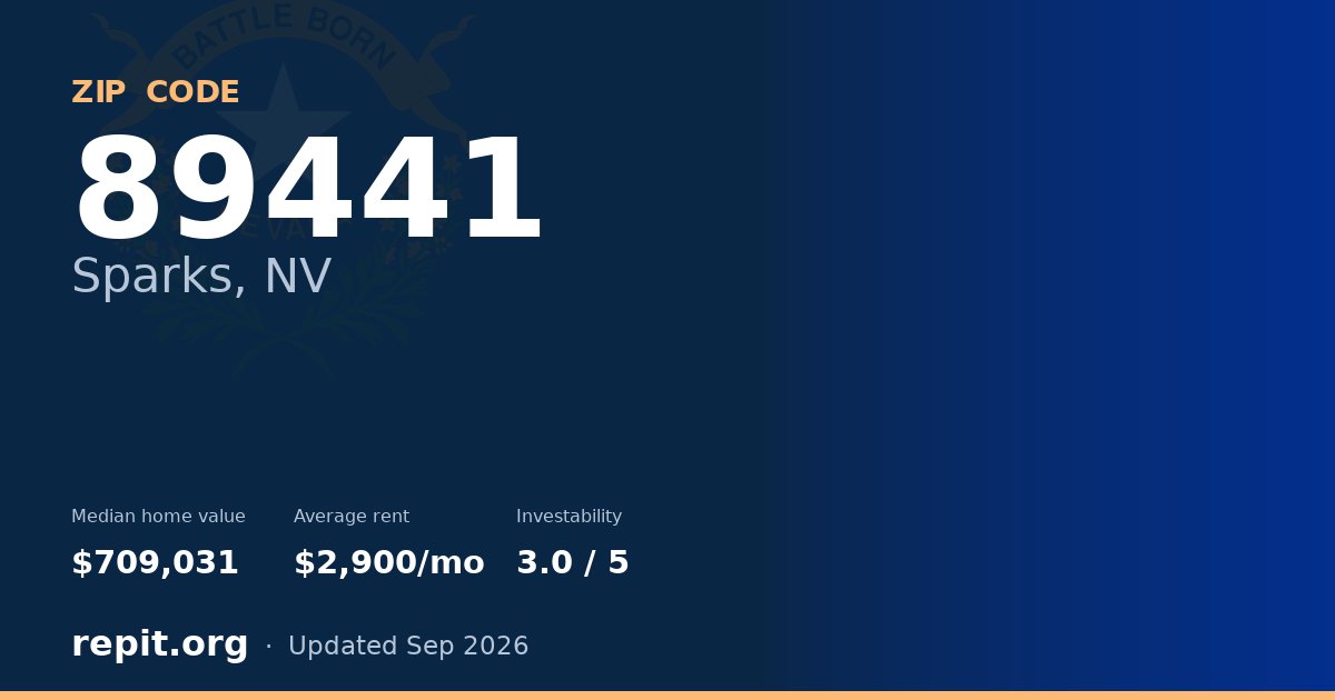 ZIP code 89441 (Sparks, NV) — median home value $709,031, average rent $2,900/mo