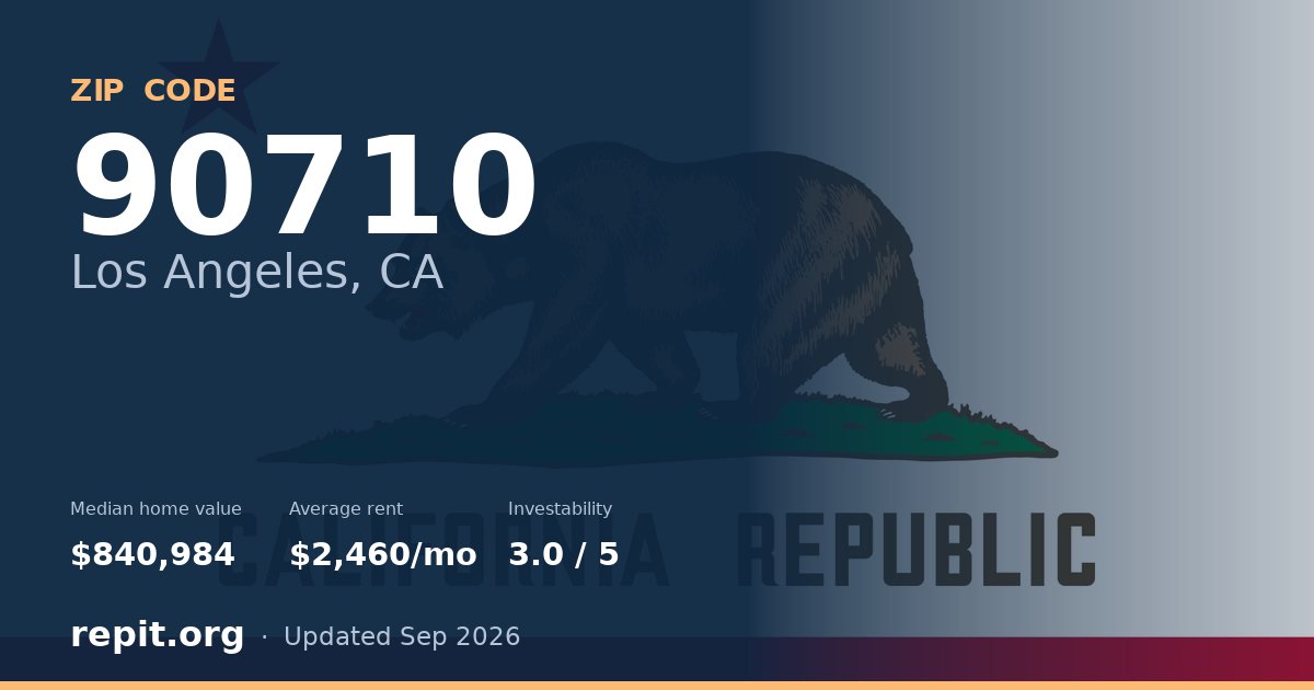 ZIP code 90710 (Los Angeles, CA) — median home value $840,984, average rent $2,460/mo