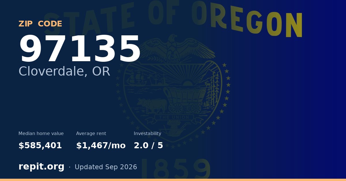 ZIP code 97135 (Cloverdale, OR) — median home value $585,401, average rent $1,467/mo