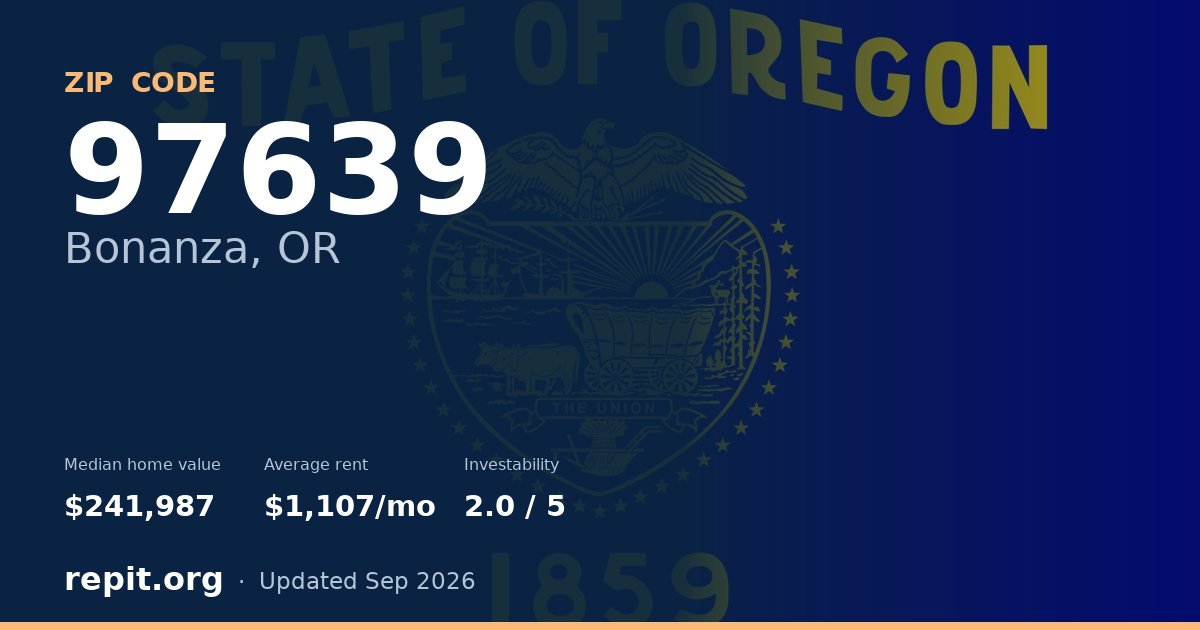 ZIP code 97639 (Bonanza, OR) — median home value $241,987, average rent $1,107/mo
