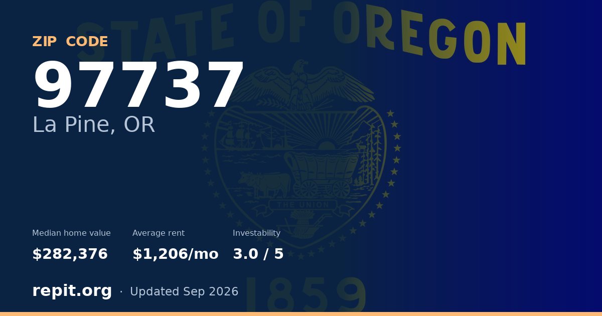 ZIP code 97737 (La Pine, OR) — median home value $282,376, average rent $1,206/mo
