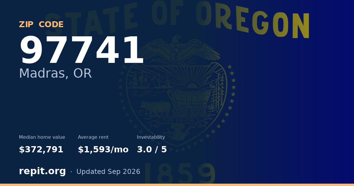ZIP code 97741 (Madras, OR) — median home value $372,791, average rent $1,593/mo