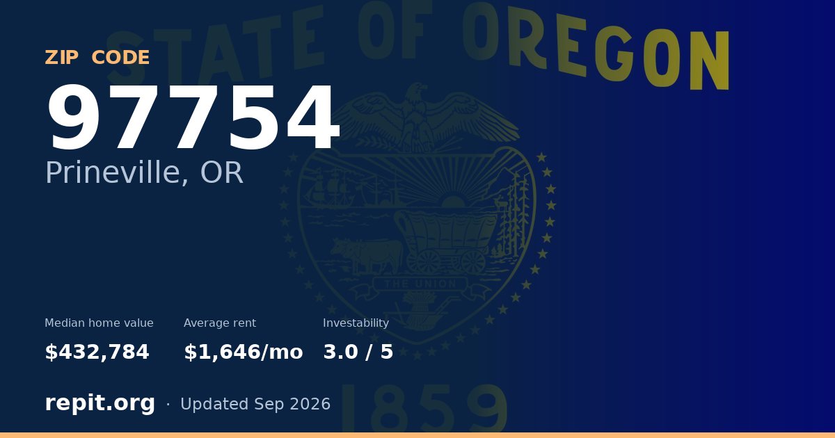 ZIP code 97754 (Prineville, OR) — median home value $432,784, average rent $1,646/mo