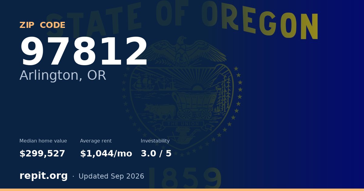 ZIP code 97812 (Arlington, OR) — median home value $299,527, average rent $1,044/mo