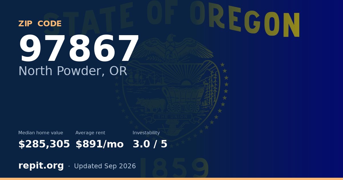 ZIP code 97867 (North Powder, OR) — median home value $285,305, average rent $891/mo