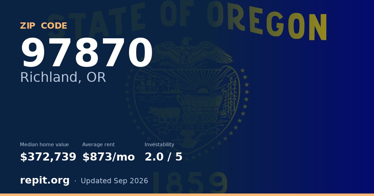 ZIP code 97870 (Richland, OR) — median home value $372,739, average rent $873/mo