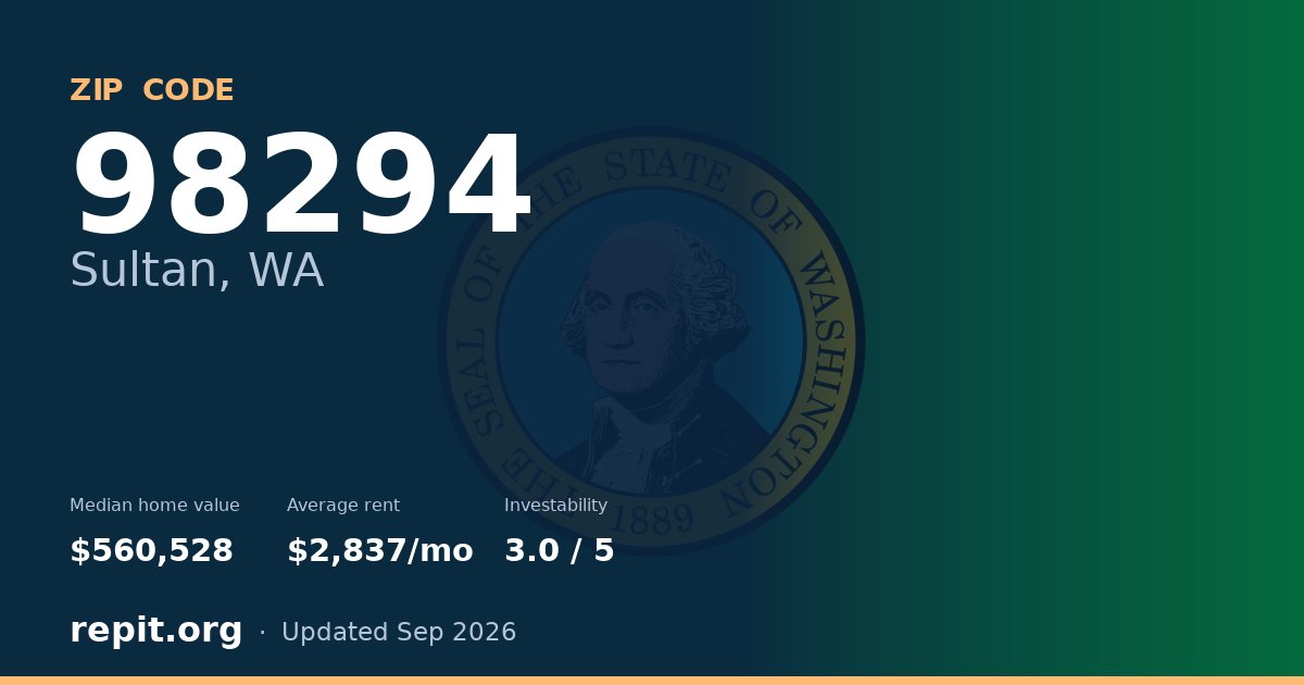 ZIP code 98294 (Sultan, WA) — median home value $560,528, average rent $2,837/mo